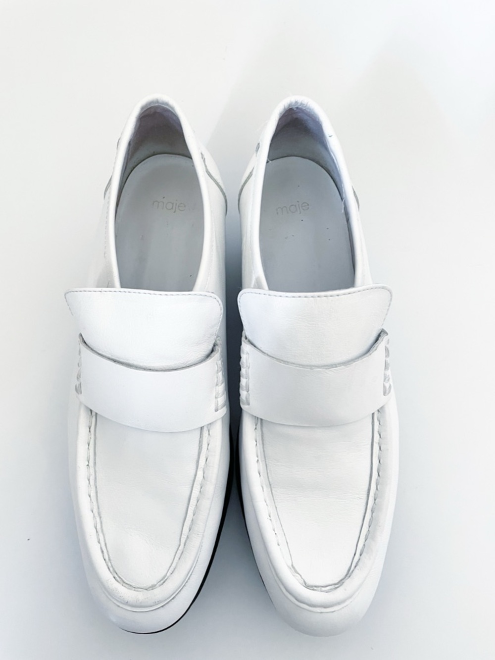 MAJE white leather platform loafers size FR 40 / US 10  chunky shoes Y2K leather - Picture 6 of 11